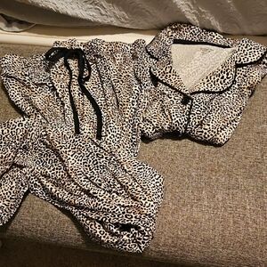 Brand New. Leopard Print Pajama Set with Black Trim